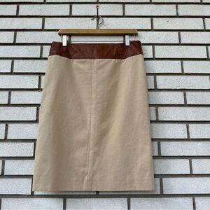 Ralph Lauren Collection Beige Cotton Skirt Leather Waistband Size 6 Made in USA